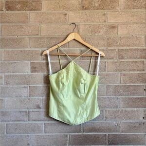 y2k pastel green beaded embellished halter corset top
